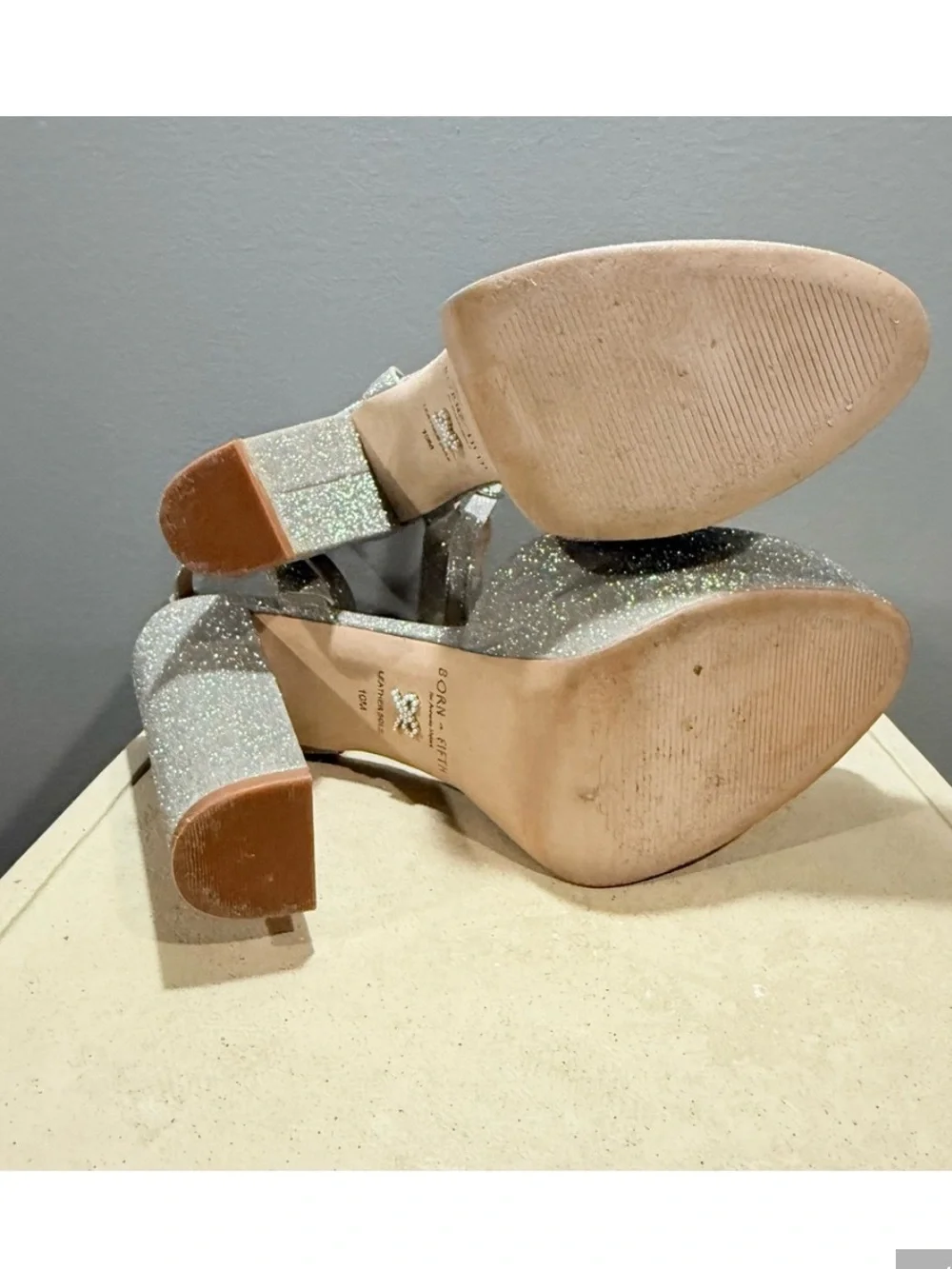 Antonio Melani x Born On Fifth Liv Silver Glitter Platform Block Heels 10